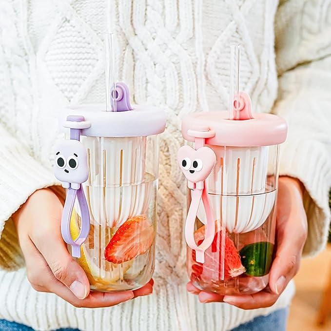 Glass Tumbler with Fruit Infuser Lid and Straw